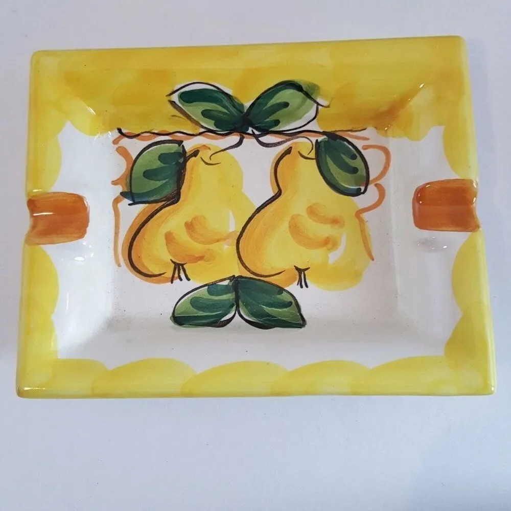 Vietri Store Dip A Mano Ceramic Ashtray Spoon Rest Italy Pears Peaches Grapes